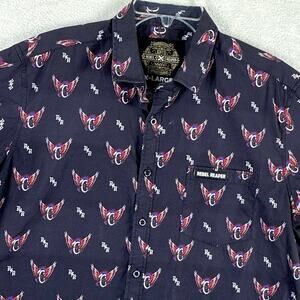 Rebel Reaper Camp Shirt Mens XL Black Moto Tire Wings AOP Motorcycles Tattoo